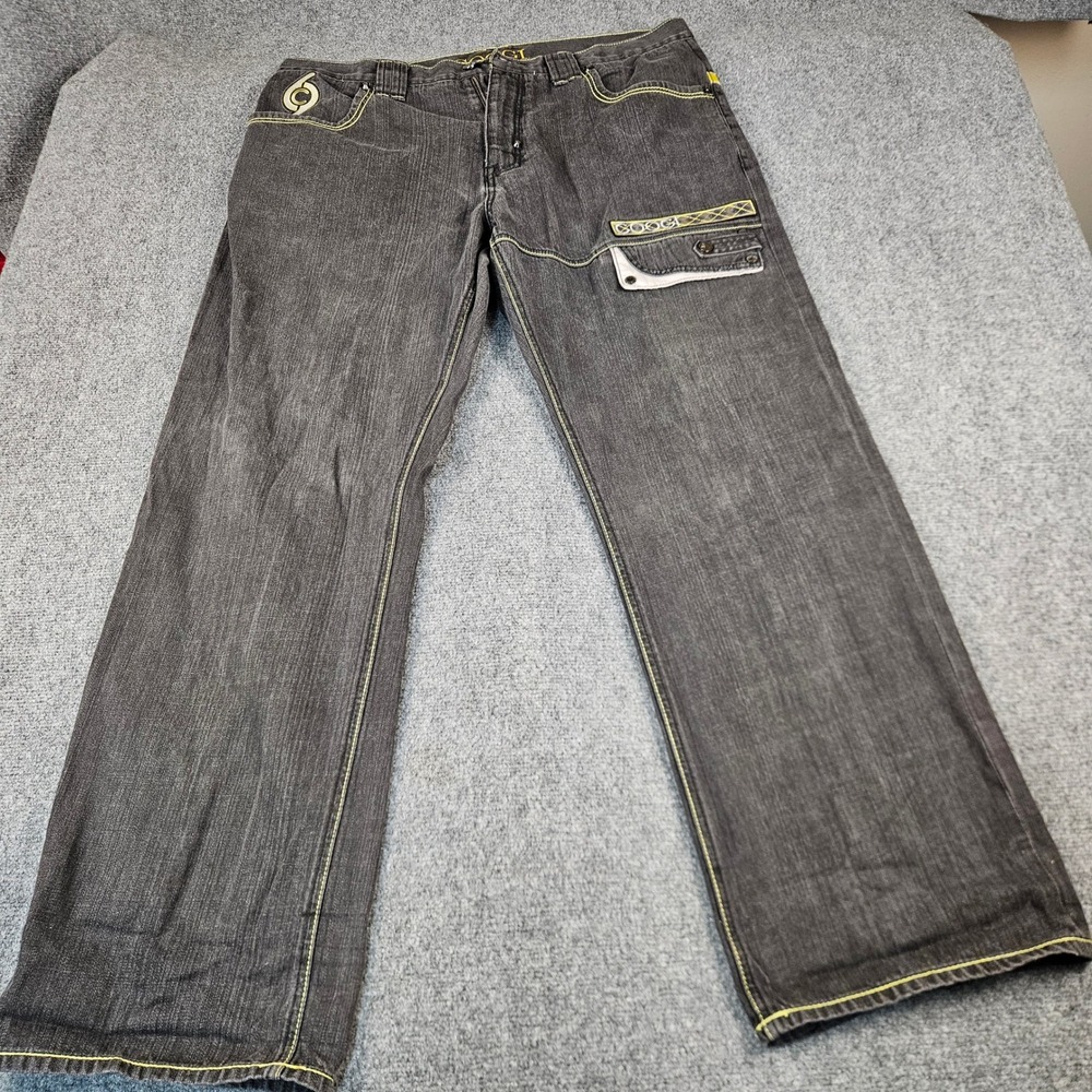 Coogi Australia‎ Mens 42x35 Black Denim Jeans Baggy Y2K Hip Hop Embroidered Logo